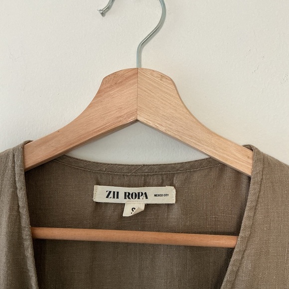 ZII ROPA LOUIE LINEN WRAP MIDI DRESS IN KHAKI SIZE S - Picture 8 of 8